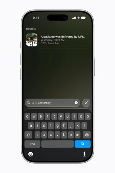 Suchansicht der Apple Home App mit Ergebnissen aus aufgezeichneten Kameraclips