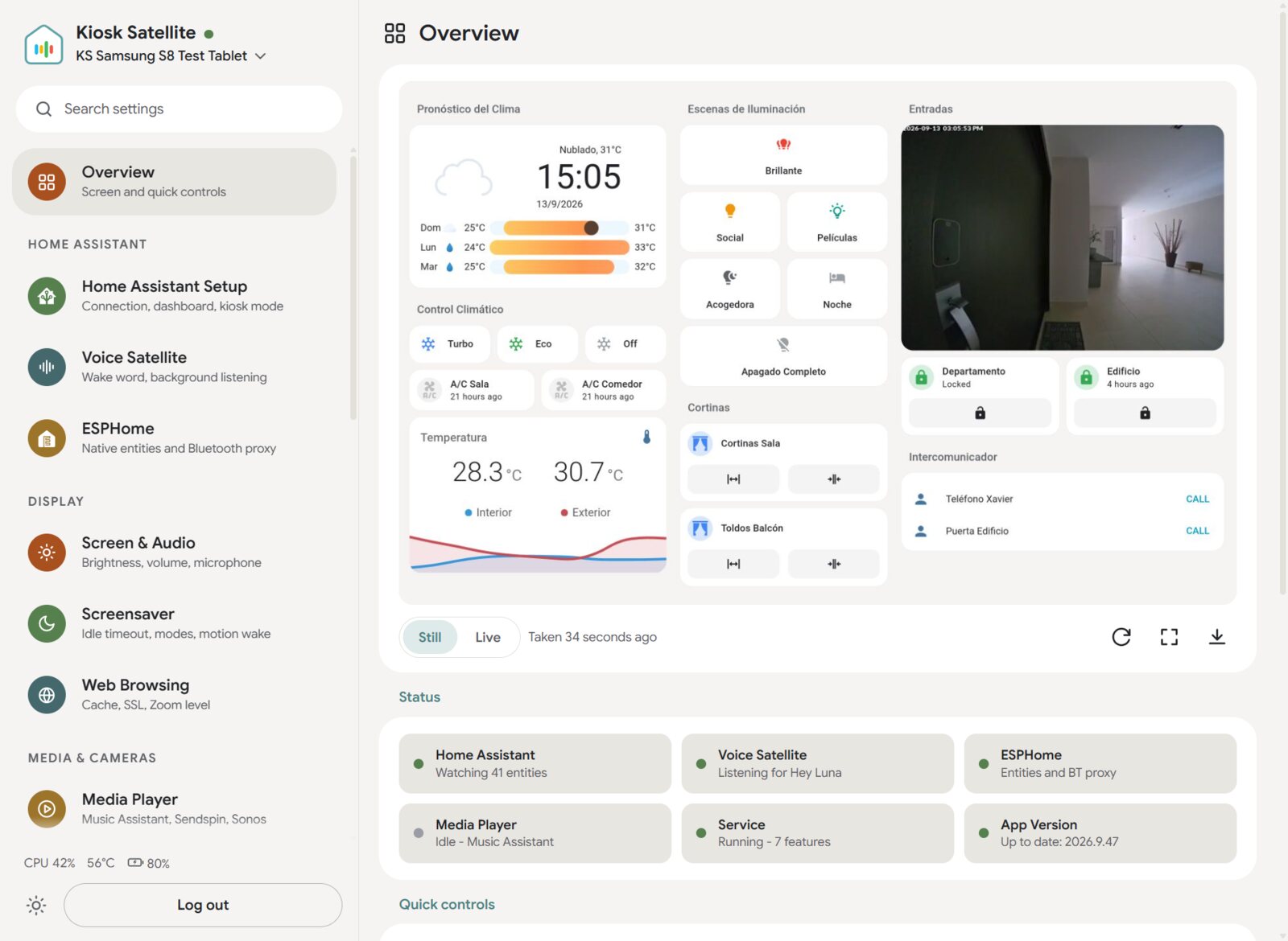 Home Assistant Dashboard in Kiosk Satellite auf einem Android Tablet