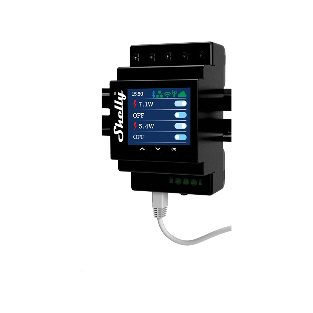 Shelly Pro 4PM für Hutschiene mit Display und LAN Anschluss