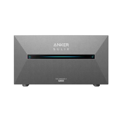 Freigestellte Frontansicht der grauen Anker SOLIX Solarbank 2 Plus
