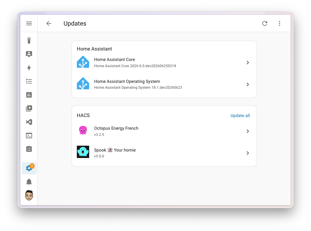 Home Assistant Update Übersicht mit gruppierten HACS Updates